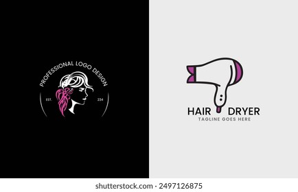 Hair dryer machine, ladies fashion beauty hair style, salon logo icon sample flat minimalist tool