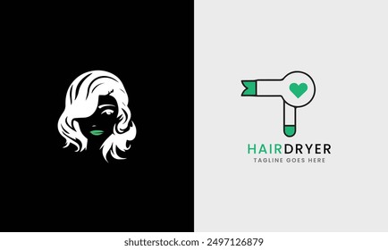 Hair dryer machine, ladies fashion beauty hair style, salon logo icon sample flat minimalist tool