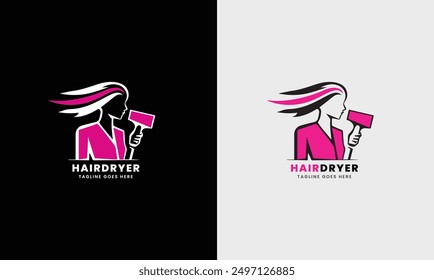 Hair dryer machine, ladies fashion beauty hair style, salon logo icon sample flat minimalist tool