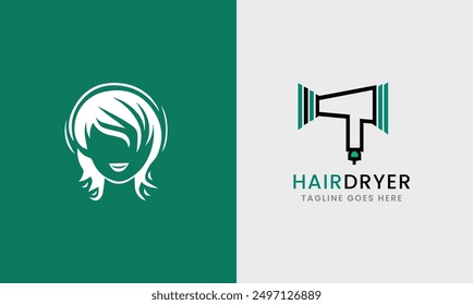 Hair dryer machine, ladies fashion beauty hair style, salon logo icon sample flat minimalist tool