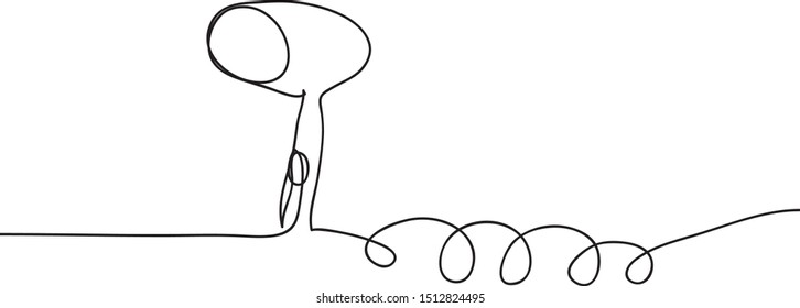 Hair dryer. One continuous line art. Vector. Isolated element on white background. Design concept for beauty salon.