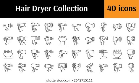 Hair Dryer Outline Web Line Icons Collection. Minimalistic Linear Pictogram for Web and Graphic Design, Apps, Banners, Social Network and Cards