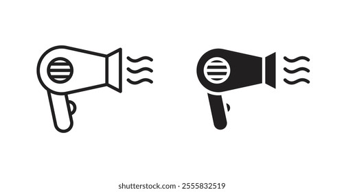 Hair dryer outlined and solid icon vector collection.