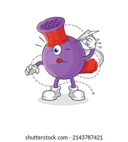 hair dryer with paper plane character. cartoon mascot vector