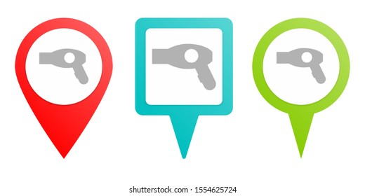 Hair dryer pin icon. Multicolor pin vector icon