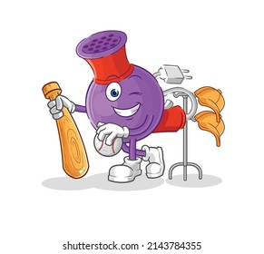 hair dryer playing baseball mascot. cartoon vector