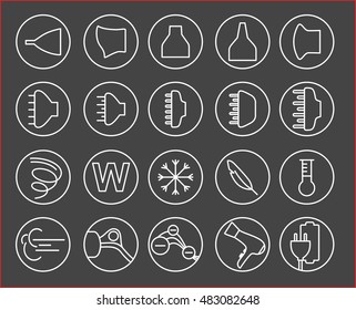Hair dryer properties icons. Thine line icon set