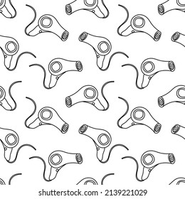 Secador de pelo sin fisuras vectorial del contorno del doodle. Textura para fondo, etiqueta, impresión, embalaje, mercancía, libro, escaparate, afiche, tela, envoltura, textil.