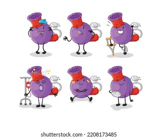 hair dryer sick group character. cartoon mascot vector