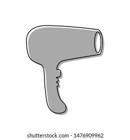 Hair Dryer sign. Black line icon with gray shifted flat filled icon on white background. Illustration.