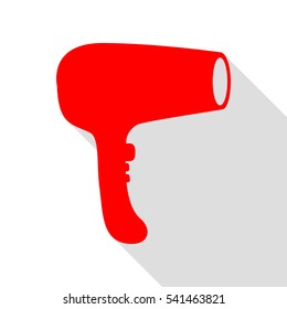 Hair Dryer sign. Red icon with flat style shadow path.