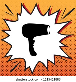 Hair Dryer sign. Vector. Comics style icon on pop-art background.