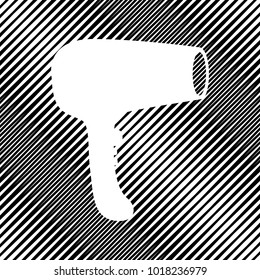 Hair Dryer sign. Vector. Icon. Hole in moire background.