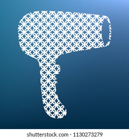 Hair Dryer sign. Vector. White textured icon at lapis lazuli gradient background.