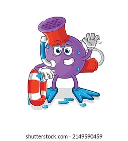 hair dryer swimmer with buoy mascot. cartoon vector