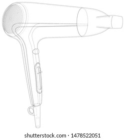 Hair dryer. Technical wire-frame. Vector rendering of 3d. EPS10 format.