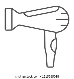 Hair dryer thin line icon, barber and electronic, blow dryer sign, vector graphics, a linear pattern on a white background, eps 10.