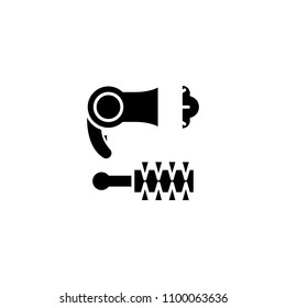 Hair dryer tools black icon concept. Hair dryer tools flat  vector symbol, sign, illustration.