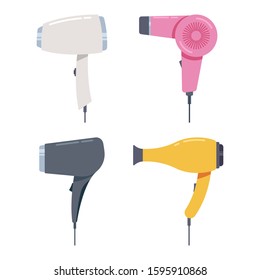 Hair dryer vector cartoon illustration set isolated on a white background.