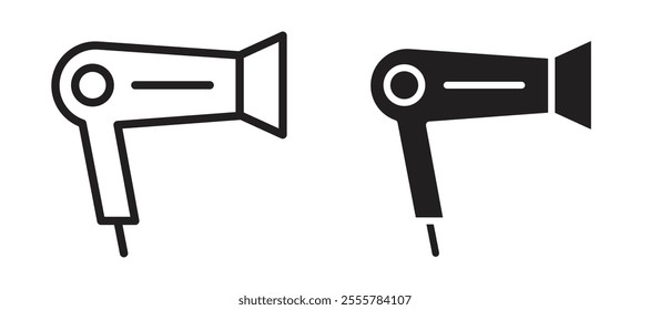 Hair dryer vector icon set in black color.