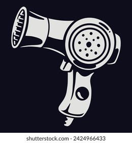 Hair dryer vintage element monochrome with device for drying hairstyle after taking shower for magazine or book design vector illustration