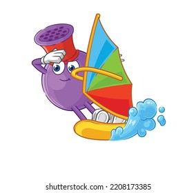 hair dryer windsurfing character. mascot vector
