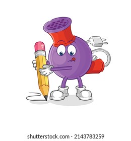 hair dryer write with pencil. cartoon mascot vector