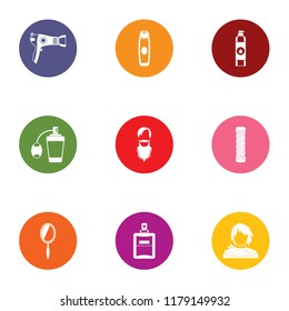 Hair drying icons set. Flat set of 9 hair drying icons for web isolated on white background