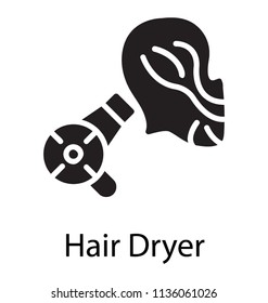 Hair drying process with blowing dryer on hairs 