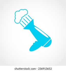 Hair drying symbol. Blowing hot air. Turn on. Hairdryer sign Icon Isolated on White Background