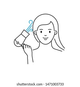 Hair drying vector illustration outline style