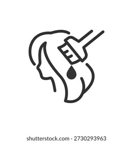 Haarfärbemittel, lineares Symbol. Haarfärbe- und Schönheitsverfahren. Linie mit editierbarem Strich.