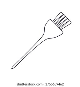 Hair dye brush in doodle style. Isolated outline. Hand drawn vector illustration in black ink on white background.