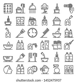 Hair dye icons set. Outline set of hair dye vector icons for web design isolated on white background