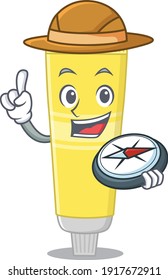 Hair dye mascot design style of explorer using a compass during the journey. Vector illustration