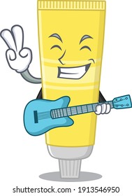 Hair dye musician cartoon design playing a guitar. Vector illustration