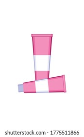 Hair dye in pink tube isolated on white background. Hairdressing tools concept. Hair care concept. Hair color change. Vector illustration in flat style.