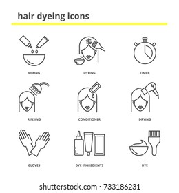 Hair dyeing icons set