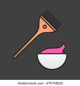 Hair Dyeing Kit Color Icon. Brush With Cream In Bowl. Isolated Vector Illustration