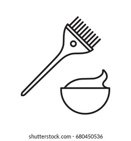 Hair dyeing kit linear icon. Thin line illustration. Brush with cream in bowl. Contour symbol. Vector isolated outline drawing