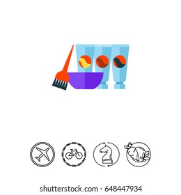Hair dyes with brush and bowl vector icon