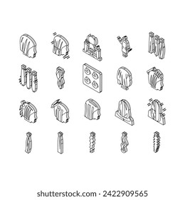 Hair Extension Salon Procedure isometric icons set. Hair Extension And Cutting, Multicolor Palette For Choosing Style, And Accessory, Hairdresser Worker And Client Color