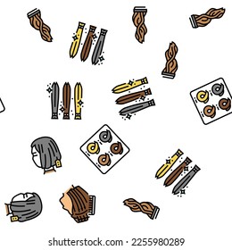 Hair Extension Salon Procedure Vector Seamless Pattern Thin Line Illustration