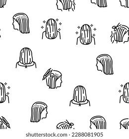 Hair Extension Salon Procedure Vector Seamless Pattern Thin Line Illustration