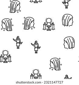 Hair Extension Salon Procedure Vector Seamless Pattern Thin Line Illustration