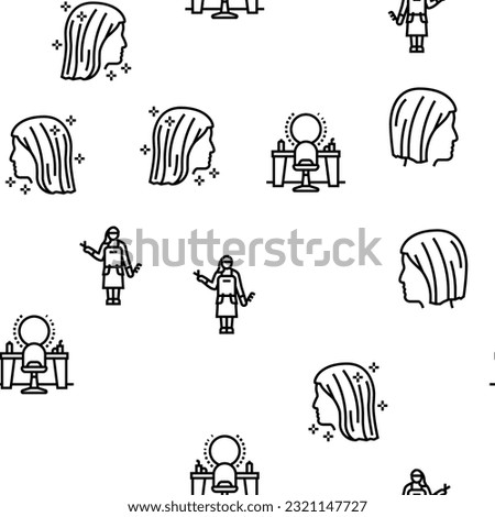 Hair Extension Salon Procedure Vector Seamless Pattern Thin Line Illustration