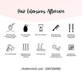 Iconos de instrucciones de poscuidado de extensiones de cabello