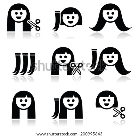 Hair Extensions Haircut Icons Set Stock Vector (Royalty Free) 200995643