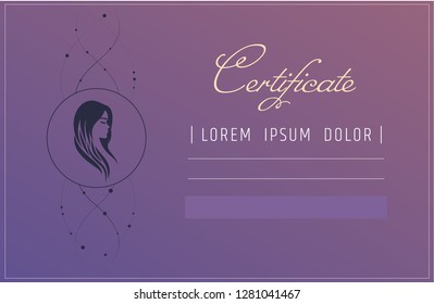 hair extensions or hairdresser certificate template. beauty school or refresher courses for beautician. Make up cosmetic or spa care diploma.