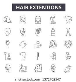 Hair extentions line icons, signs, vector set, outline illustration concept 